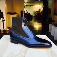 Men Fashion Elegant Navy Blue Boots, Lace Up Boot, Ankle Boot, Men's Boot,Dress Boot,Leather suede Boot - Thumbnail 3