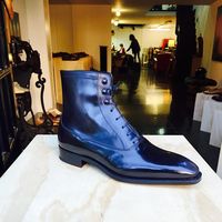 Men Fashion Elegant Navy Blue Boots, Lace Up Boot, Ankle Boot, Men's Boot,Dress Boot,Leather suede Boot - Thumbnail 1