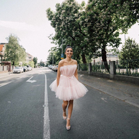 Pink tulle short prom dress homecoming dress - Thumbnail 1