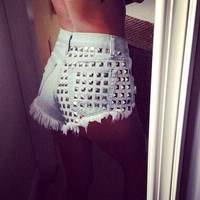 Denim Rivets Jeans Shorts - Thumbnail 2