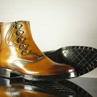 Men Fashion Elegant Tan Boots, Cross Lace Up Boot, Ankle Boot,Men's Boot,Dress Boot,Leather Boot - Thumbnail 3