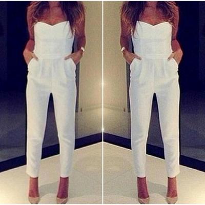Spaghetti strap chic white jumpsuit - Thumbnail 4