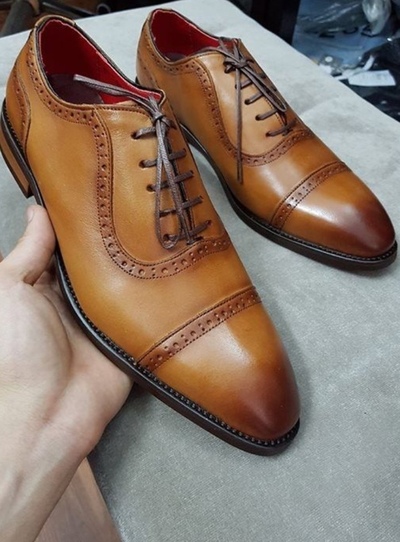 Tan Brown Oxfords Leather Lace UP Decent Handmade Shoes For Mens