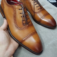 Tan Brown Oxfords Leather Lace UP Decent Handmade Shoes For Mens - Thumbnail 4