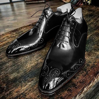 Handmade black brogue toe shoes, men's new fashion leather shoes,dress shoes, casual shoes  - Thumbnail 3