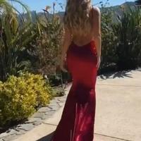 Hot Sexy Mermaid Deep V Neck Red Long Prom/Evening Dresses - Thumbnail 1