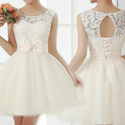 Cute sleeveless lace bow dress - Thumbnail 3
