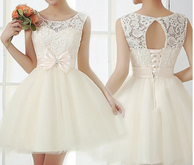 Cute Sleeveless Lace Bow Dress
