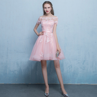 Cute pink tulle lace short prom dress party dress - Thumbnail 3
