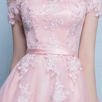 Cute pink tulle lace short prom dress party dress - Thumbnail 5