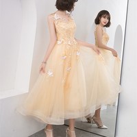 Cute v neck tulle lace short prom dress cocktail dress - Thumbnail 1