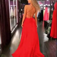 Slit Side Prom Dresses Criss Cross Back - Thumbnail 1