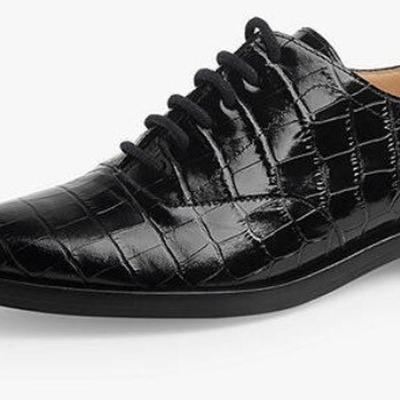 Men’s handmade genuine textured leather  printed style lace up shoes