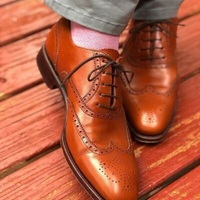 \Handmade Men wingtip brogue leather dress shoes. Men brown formal dress shoes - Thumbnail 4