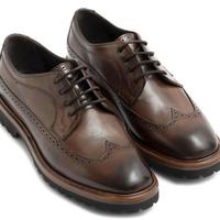 Men’s Handmade Geninue leather Oxford Brogue coffee color lace up shoe with burnt Toe style - Thumbnail 1