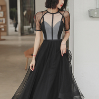 Black tulle short prom dress party dress - Thumbnail 1