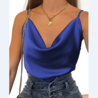 Cowl Neck Spaghetti Strap Satin Top - Thumbnail 2