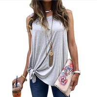 Solid Sleeveless Round Neck T-shirt - Thumbnail 2