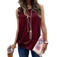 Solid Sleeveless Round Neck T-shirt - Thumbnail 1