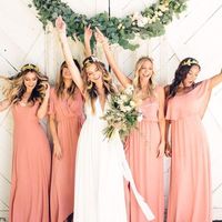 2020 Charming V Neck Coral Mismatched Bridesmaid Dresses - Thumbnail 1