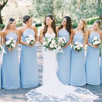 Elegant Sheath Halter Light Blue Long Bridesmaid Dresses for Wedding,Spaghetti Straps Bridesmaid Dresses - Thumbnail 1