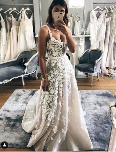 Straps Wedding Dresses Bridal Gown with 3d Flowers