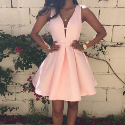 Plunge v sleeveless short ruffled skater dress - Thumbnail 4