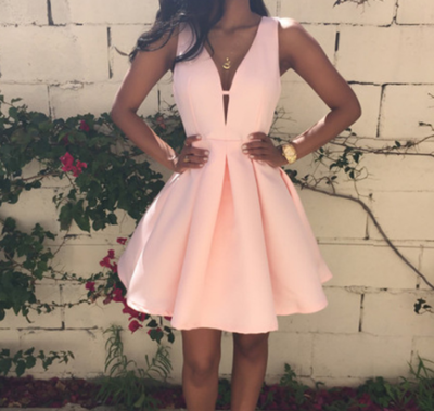 Plunge V Sleeveless Short Ruffled Skater Dress