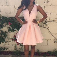 Plunge V Sleeveless Short Ruffled Skater Dress - Thumbnail 3