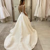 White v neck satin lace long prom dress evening dress wedding dress,569 - Thumbnail 1