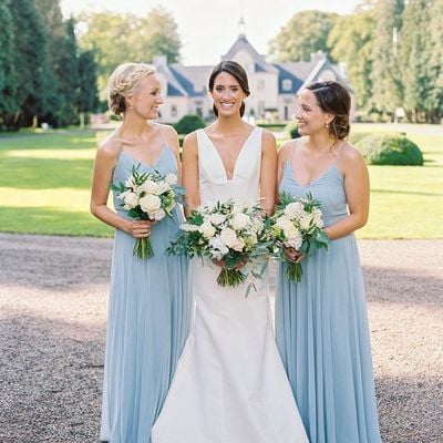 Simple a line light blue chiffon long bridesmaid dresses for wedding under 100 - Thumbnail 3