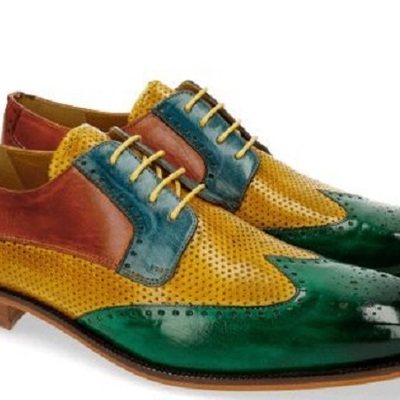 Handmade men multi color leather wing tip brogue lace up shoe, men designer shoe