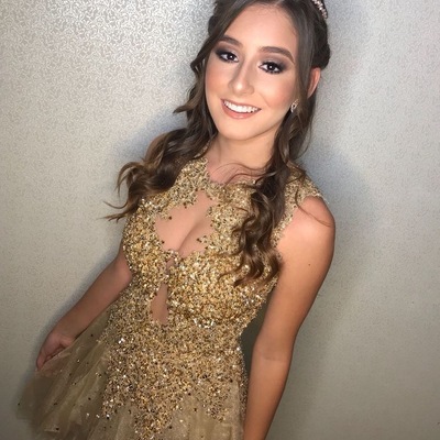 Gold short homecoming dresses with appliques - Thumbnail 3