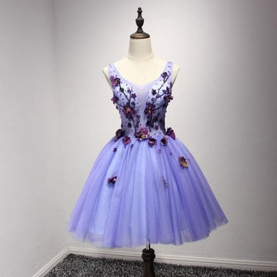 V Neck Short Homecoming Dresses with 3D Flowers