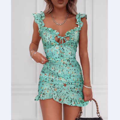 Elegant floral sexy sleeveless dress - Thumbnail 4