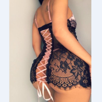 Sexy See Through Lace Insert Lace-Up Back Babydoll - Thumbnail 2