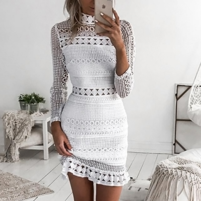 Sexy long sleeve lace stitching dress - Thumbnail 5
