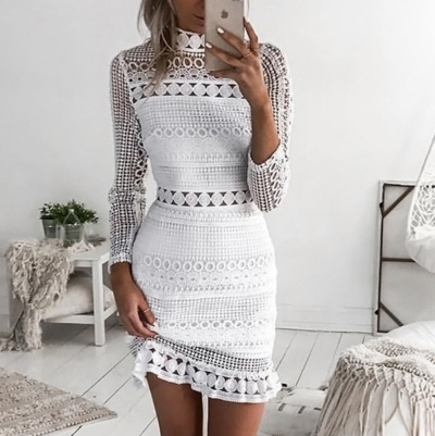 Sexy Long Sleeve Lace Stitching Dress
