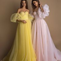 Ball Gown Sweetheart Pink Tulle Long Prom Evening Dresses - Thumbnail 1