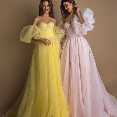 Ball gown sweetheart pink tulle long prom evening dresses - Thumbnail 5