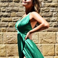 Sexy A Line V Neck Blue Long Prom/Evening Dress Slit Front - Thumbnail 3