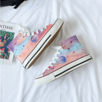 New summer wild hand-painted starry sky high-top sneakers - Thumbnail 1