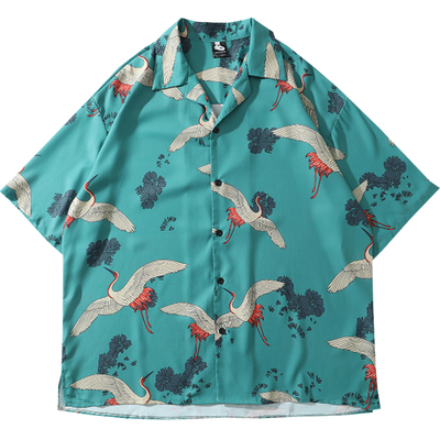 Harajuku vintage crane short sleeve blouses
