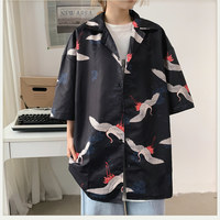 Harajuku vintage crane short sleeve blouses - Thumbnail 2