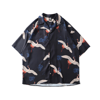 Harajuku vintage crane short sleeve blouses - Thumbnail 5