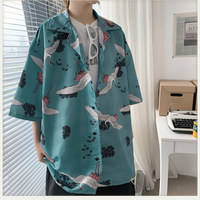 Harajuku vintage crane short sleeve blouses - Thumbnail 1