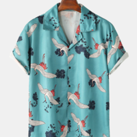 Harajuku vintage crane short sleeve blouses - Thumbnail 7