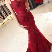 Gorgeous Mermaid Sweetheart Spaghetti Straps Red Lace Prom Evening Dresses - Thumbnail 2