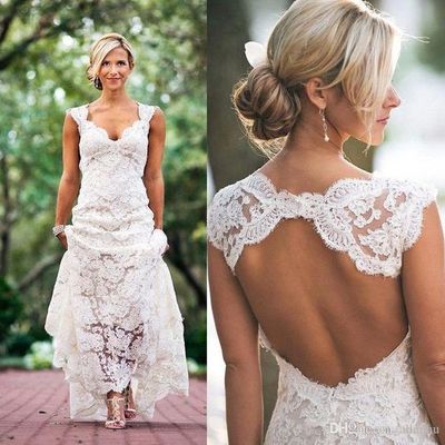 Chic Retro Sheath High Quality Lace Wedding Dresses, Elegant Brides Dress