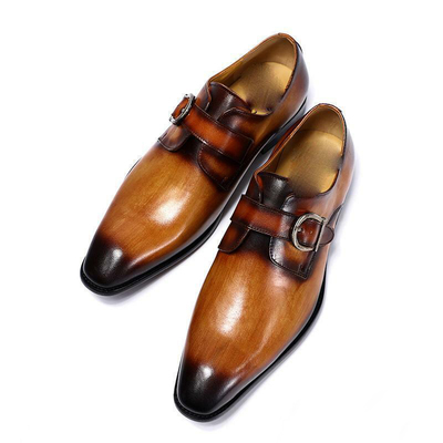 Handmade two tone pointed toe shoes, monk straps shoes, leather shoes,dress shoes,men's shoes  - Thumbnail 3
